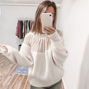 Zara Crew Neck Lacy Cozy Cream Sweater M